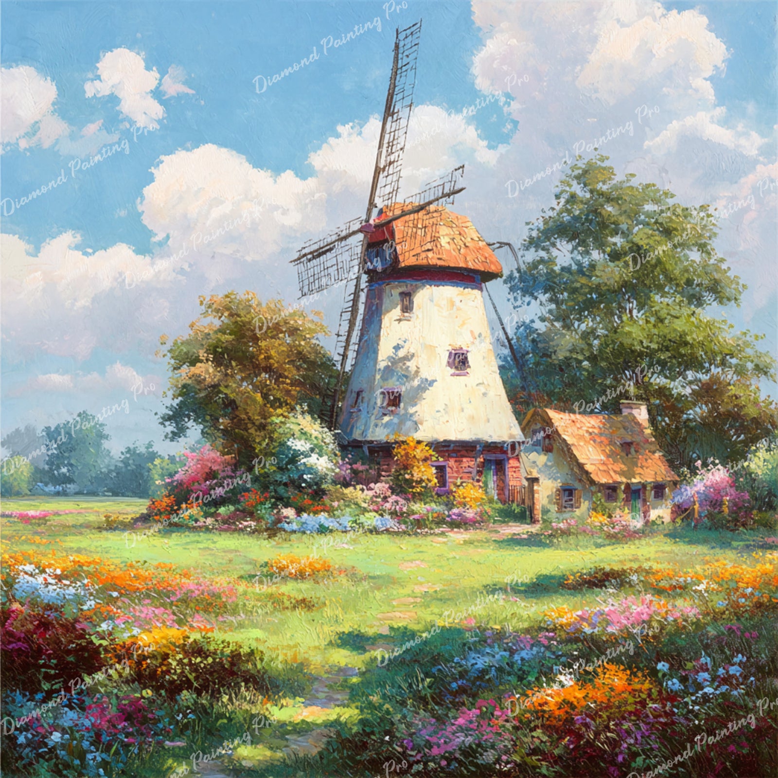 Windmill and Cottage Diamond Art Design - Full Drill with 5d Square or Round Diamonds / AB Drills Available