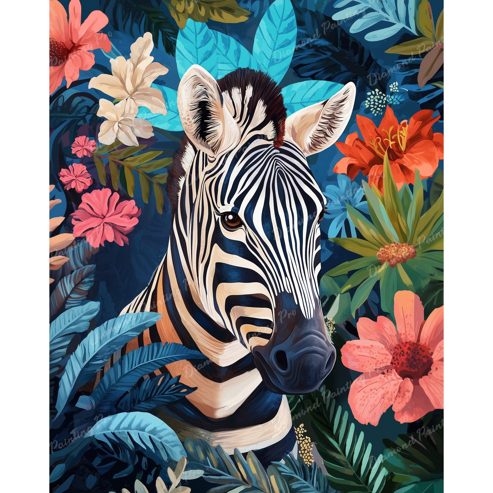 Zebra Among Blossoms | Diamond Painting Design - Full Drill Diamond Art with 5d Square or Round Diamonds - AB Drills Available