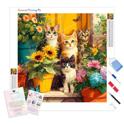 Kittens Sunny Doorstep Diamond Painting Kit - Full Drill / Square or Round Diamonds with AB Drills Option