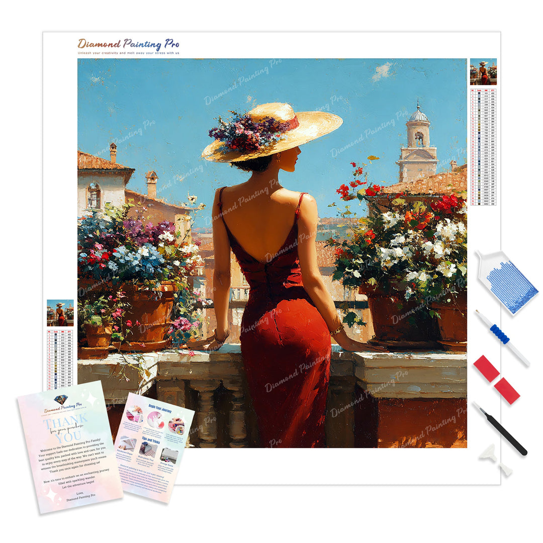 Lady in Red Diamond Painting Kit - Full Drill / Square or Round Diamonds with AB Drills Option