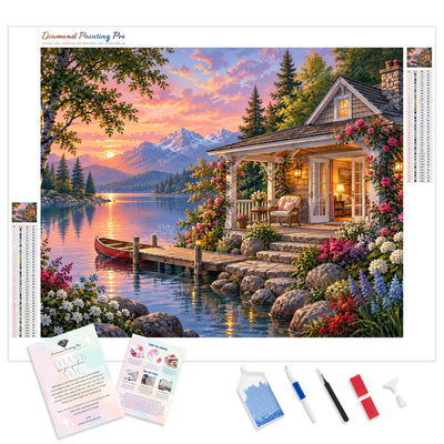 Lakeside Retreat Diamond Painting Kit - Full Drill / Square or Round Diamonds with AB Drills Option