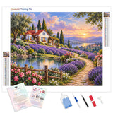 Lavender Hill Cottage Diamond Painting Kit - Full Drill / Square or Round Diamonds with AB Drills Option