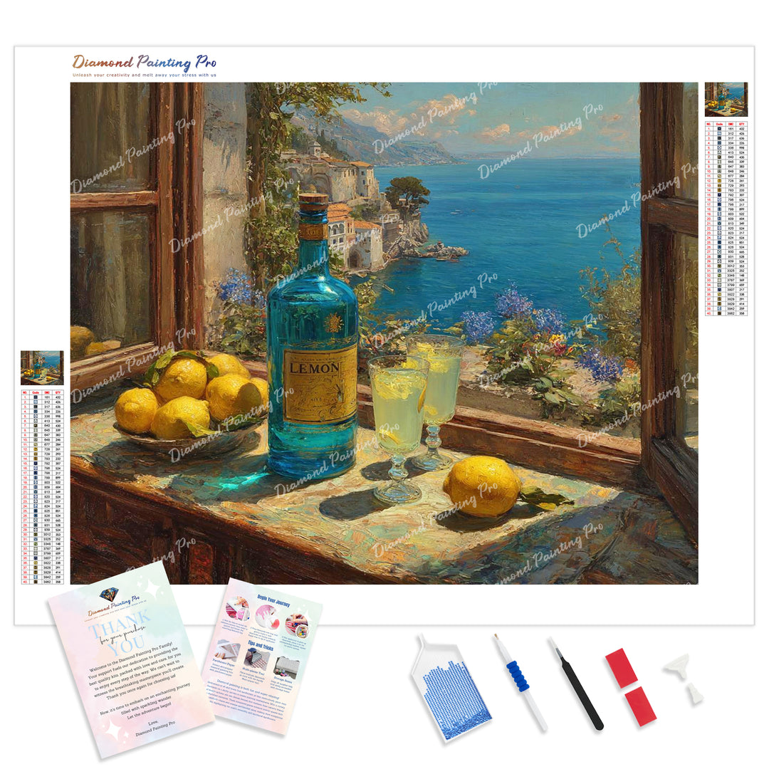 Limoncello Afternoon Diamond Painting Kit - Full Drill / Square or Round Diamonds with AB Drills Option
