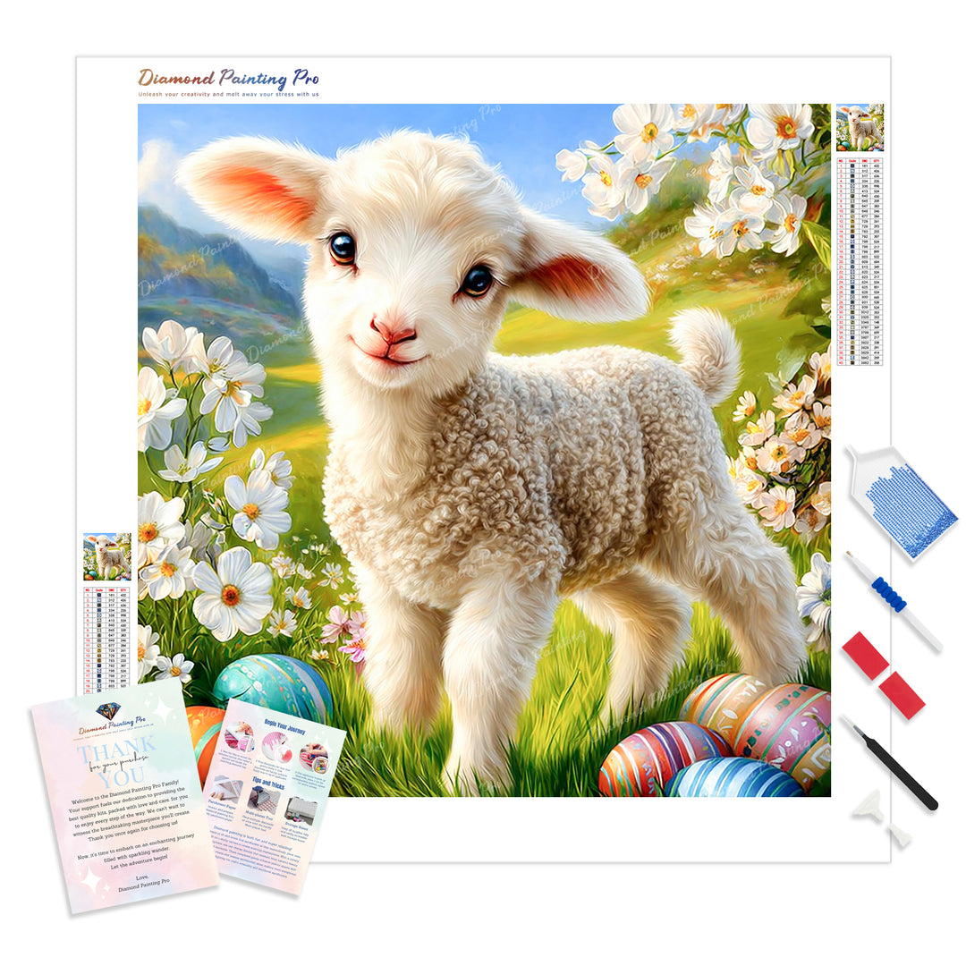 Little Lamb Diamond Painting Kit - Full Drill / Square or Round Diamonds with AB Drills Option