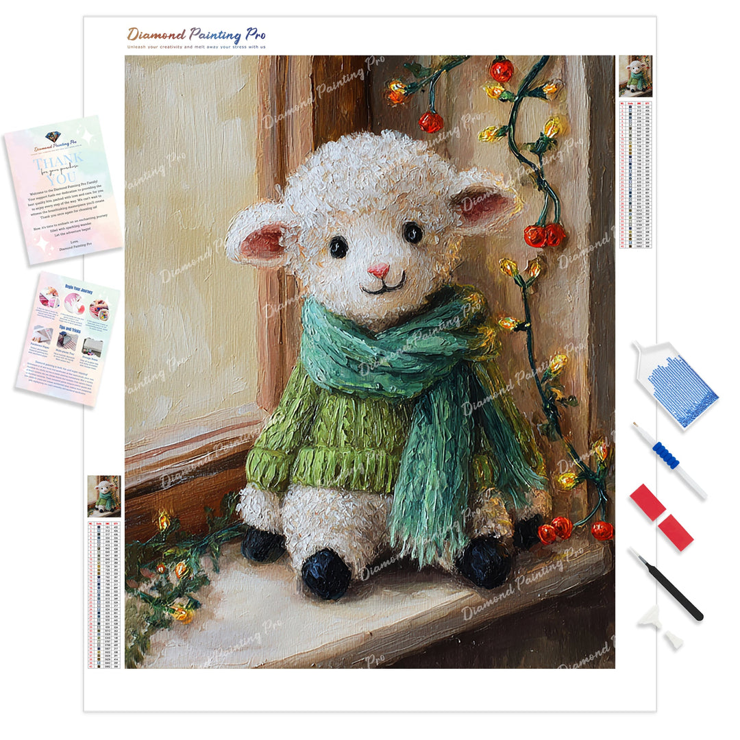 Little Woolly Lamb Diamond Painting Kit - Full Drill / Square or Round Diamonds with AB Drills Option