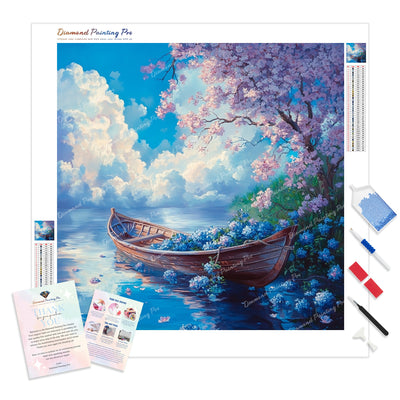 Lush Floral Rowboat Diamond Painting Kit - Full Drill / Square or Round Diamonds with AB Drills Option