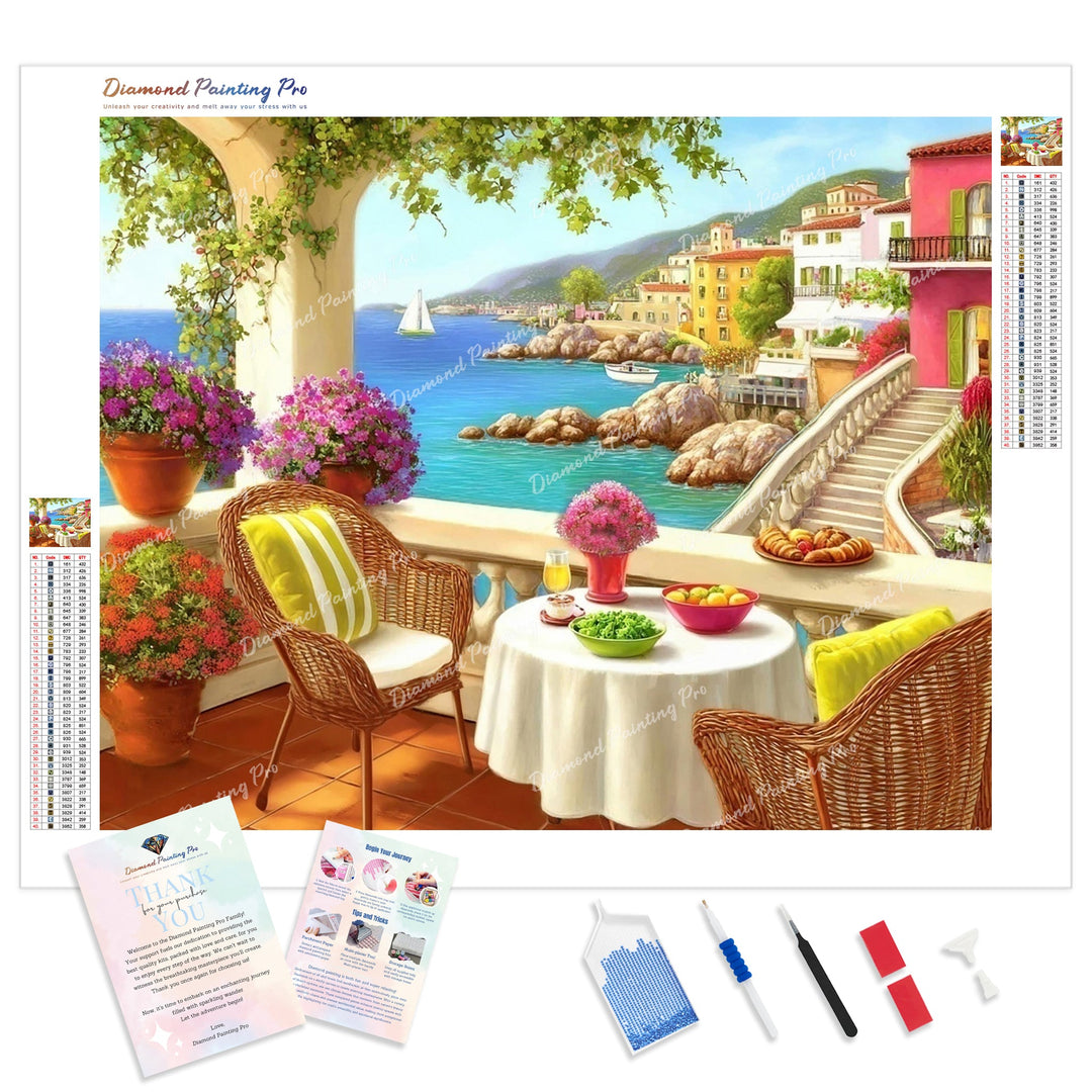 Mediterranean Escape Diamond Painting Kit - Full Drill / Square or Round Diamonds with AB Drills Option