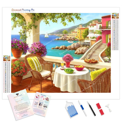 Mediterranean Escape Diamond Painting Kit - Full Drill / Square or Round Diamonds with AB Drills Option