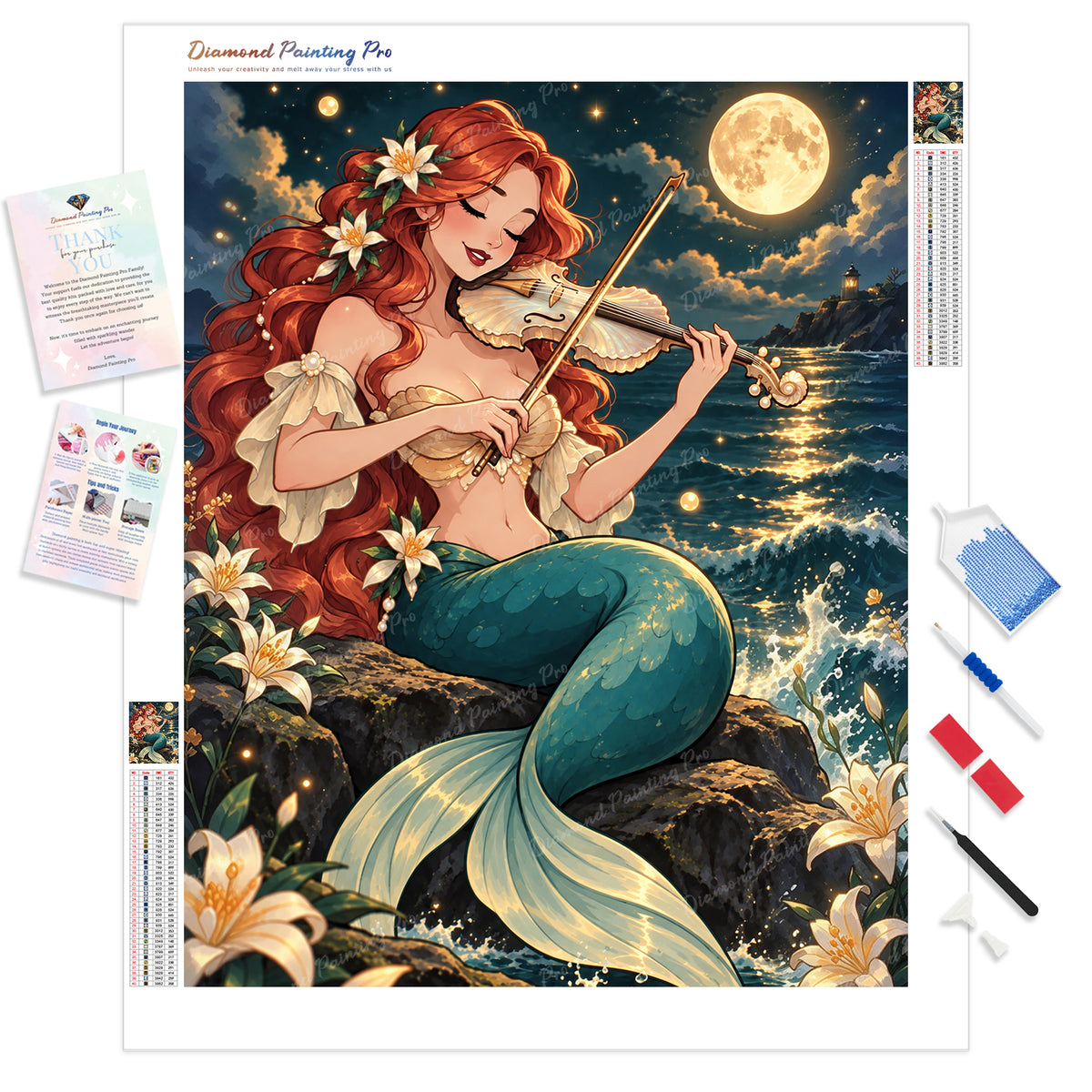 Mermaid Sonata Diamond Painting Kit - Full Drill / Square or Round Diamonds with AB Drills Option