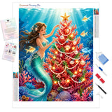 Mermaid’s Christmas Diamond Painting Kit - Full Drill / Square or Round Diamonds with AB Drills Option