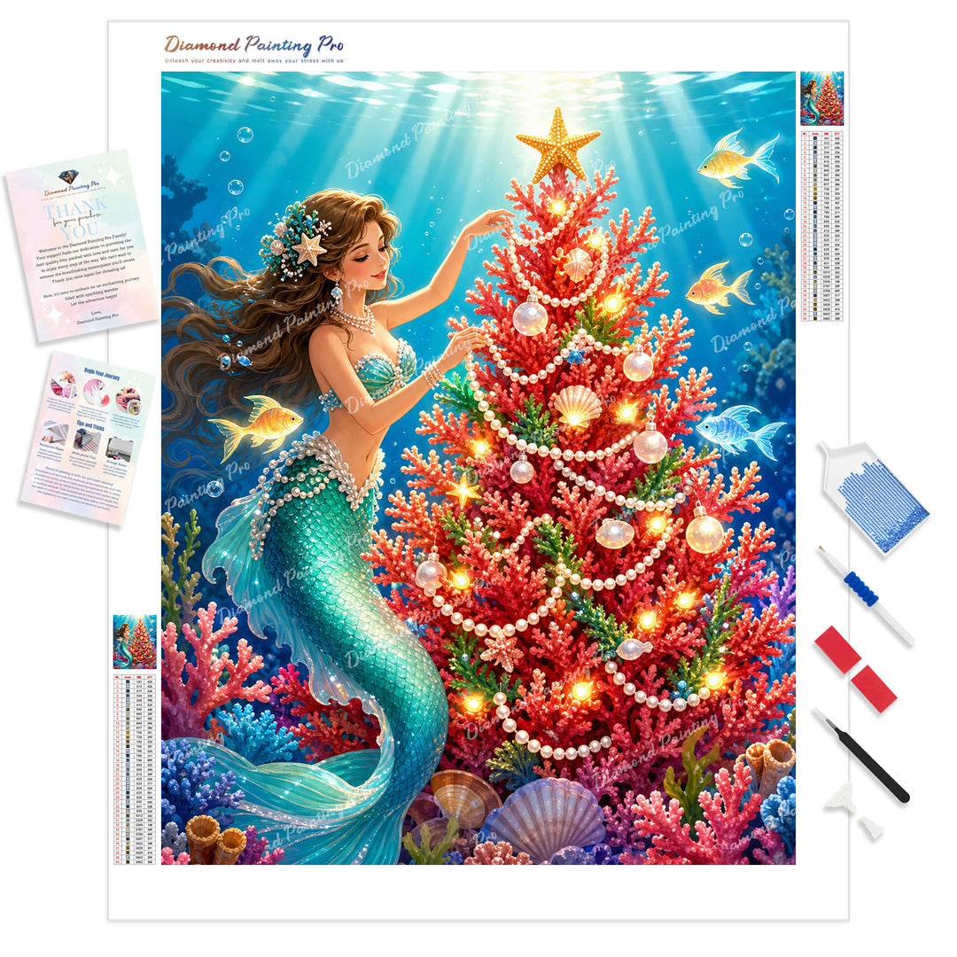 Mermaid’s Christmas Diamond Painting Kit - Full Drill / Square or Round Diamonds with AB Drills Option
