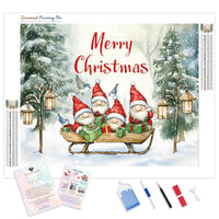 Merry Christmas Gnomes Diamond Painting Kit - Full Drill / Square or Round Diamonds with AB Drills Option