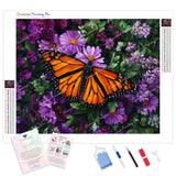 Monarch Butterfly and Petals Diamond Painting Kit - Full Drill / Square or Round Diamonds with AB Drills Option