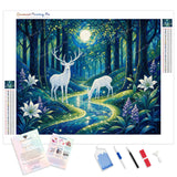 Moonlit Forest Deer Diamond Painting Kit - Full Drill / Square or Round Diamonds with AB Drills Option