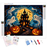 Moonlit Haunted Castle Diamond Painting Kit - Full Drill / Square or Round Diamonds with AB Drills Option