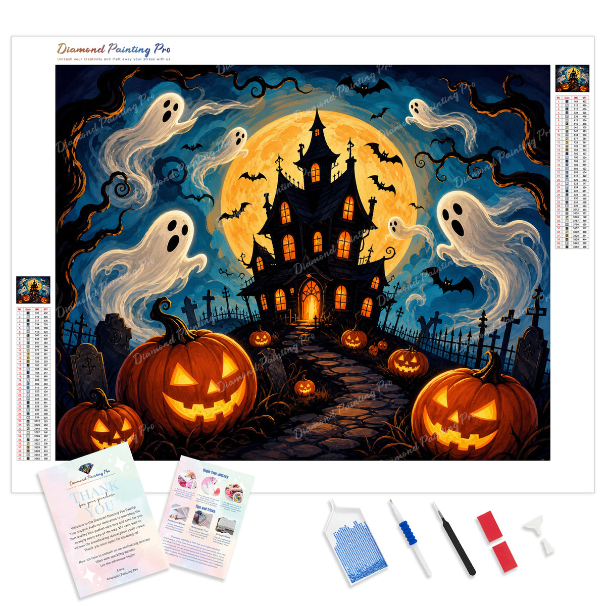 Moonlit Haunted Castle Diamond Painting Kit - Full Drill / Square or Round Diamonds with AB Drills Option