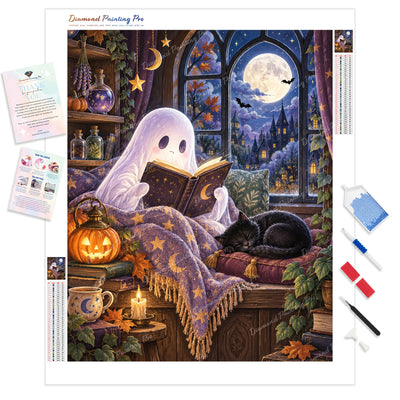 Moonlit Reading Diamond Painting Kit - Full Drill / Square or Round Diamonds with AB Drills Option