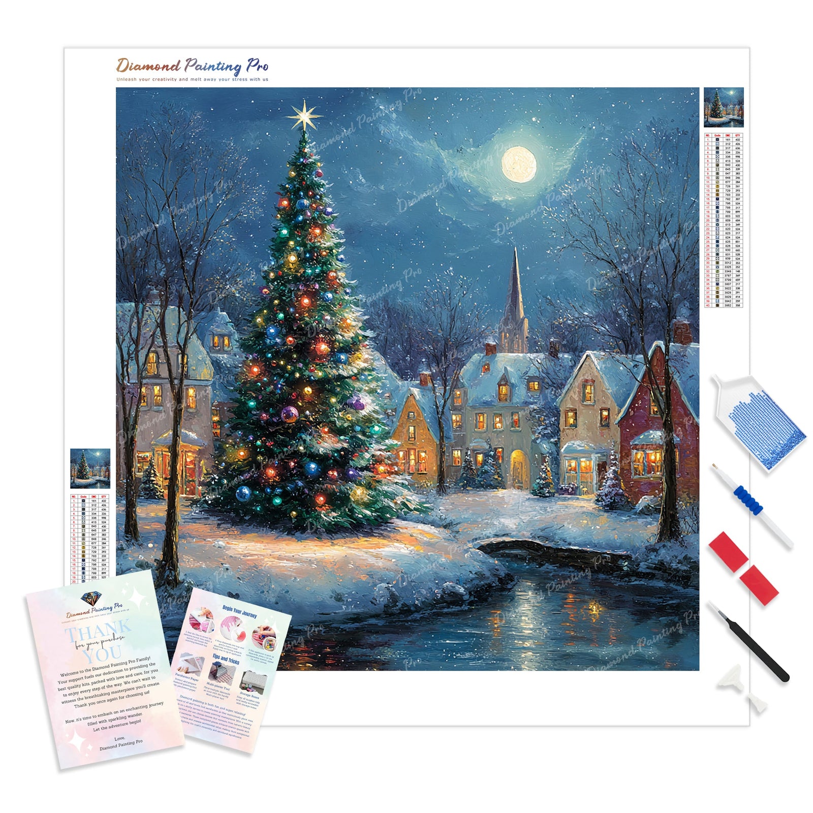 Moonlit Town Lights Diamond Painting Kit - Full Drill / Square or Round Diamonds with AB Drills Option