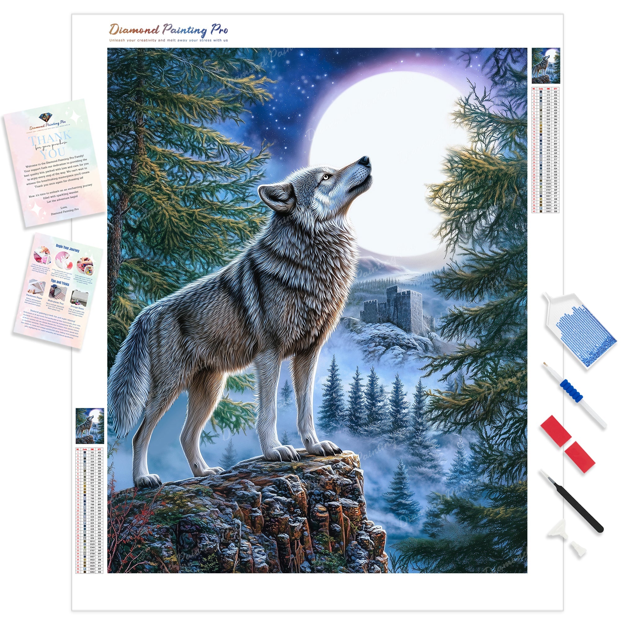 Moonlit Wolf Howl Diamond Painting | Full Drill Diamond Art – Diamond ...