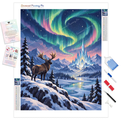 Moose and Ice Castle Diamond Painting Kit - Full Drill / Square or Round Diamonds with AB Drills Option