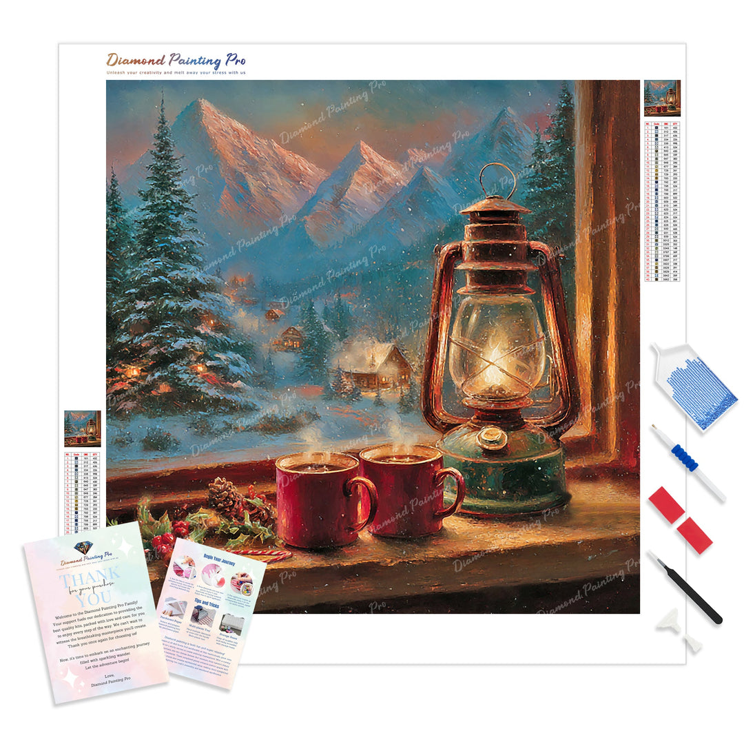 Mountain Cabin Cocoa Diamond Painting Kit - Full Drill / Square or Round Diamonds with AB Drills Option
