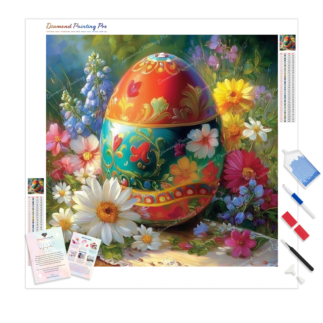 Ornate Easter Egg Diamond Painting Kit - Full Drill / Square or Round Diamonds with AB Drills Option