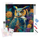 Owl in Floral Bloom Diamond Painting Kit - Full Drill / Square or Round Diamonds with AB Drills Option