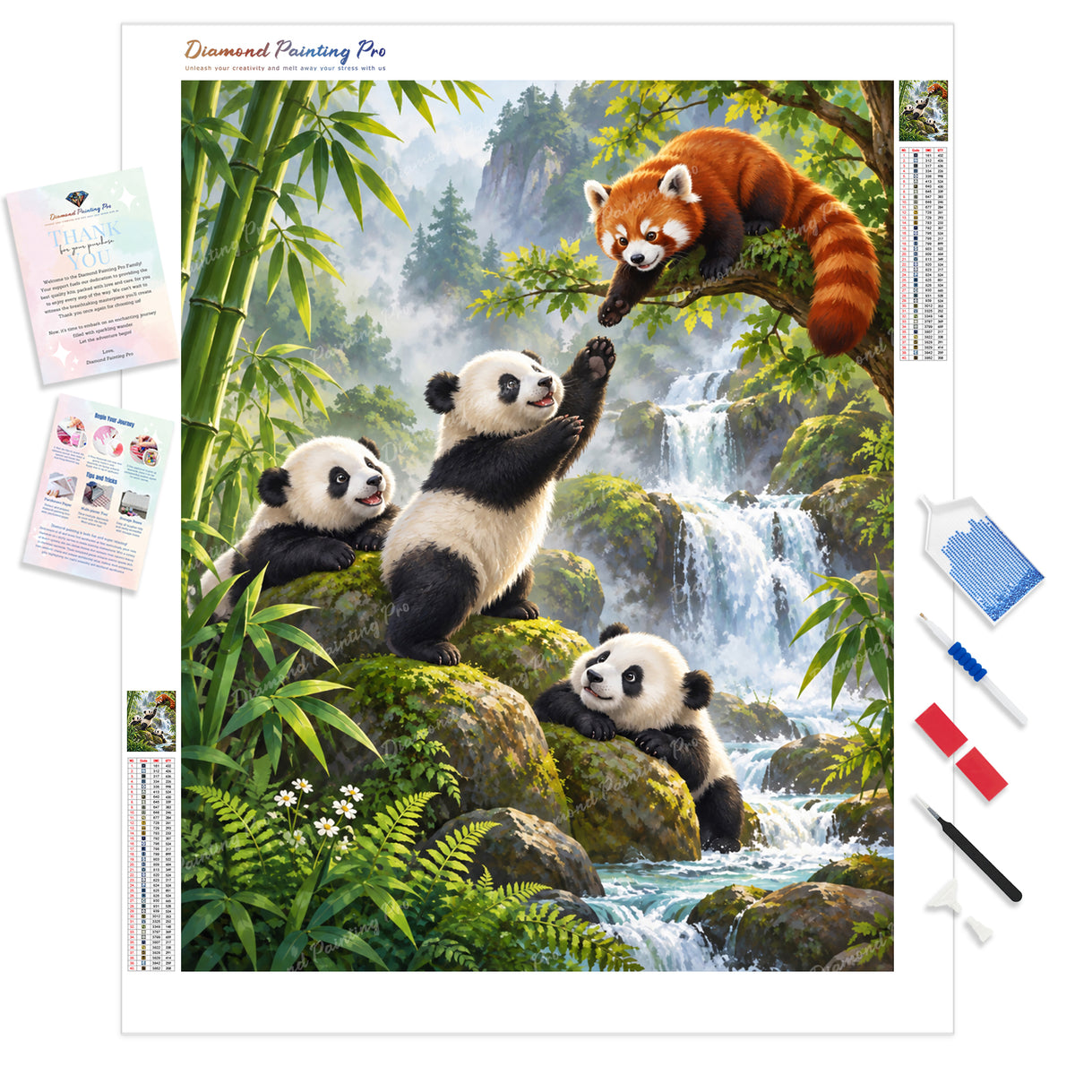 Pandas Gathering Diamond Painting Kit - Full Drill / Square or Round Diamonds with AB Drills Option