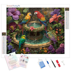 Parrots and Fountain | Diamond Painting