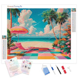 Pastel Beach Lounge Diamond Painting Kit - Full Drill / Square or Round Diamonds with AB Drills Option