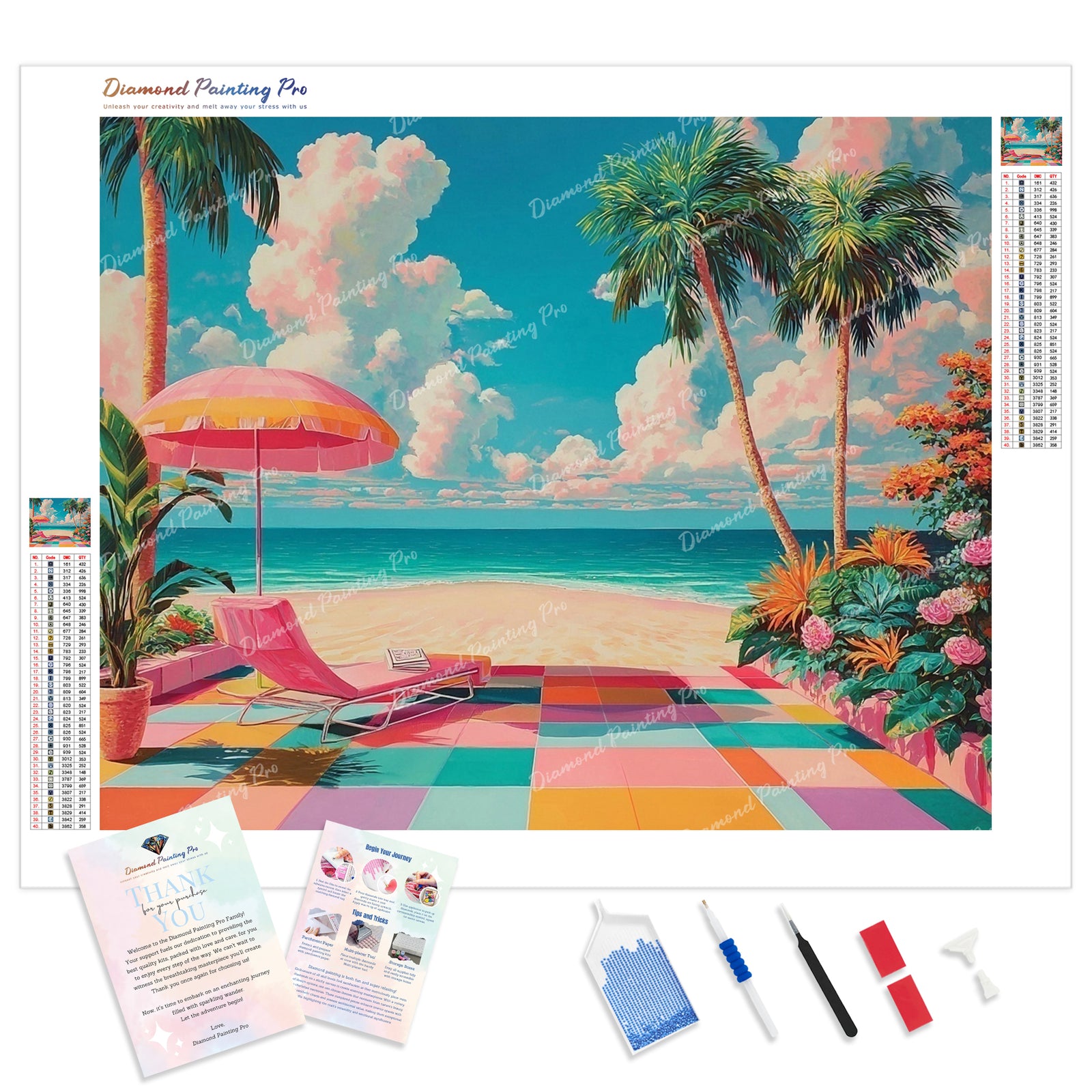 Pastel Beach Lounge Diamond Painting Kit - Full Drill / Square or Round Diamonds with AB Drills Option