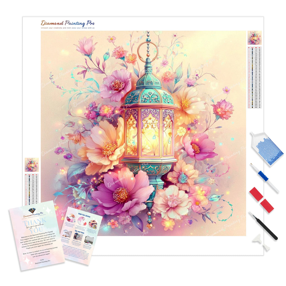 Pastel Lantern Bloom Diamond Painting Kit - Full Drill / Square or Round Diamonds with AB Drills Option