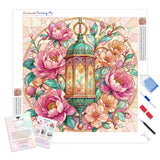 Peony Lantern Diamond Painting Kit - Full Drill / Square or Round Diamonds with AB Drills Option