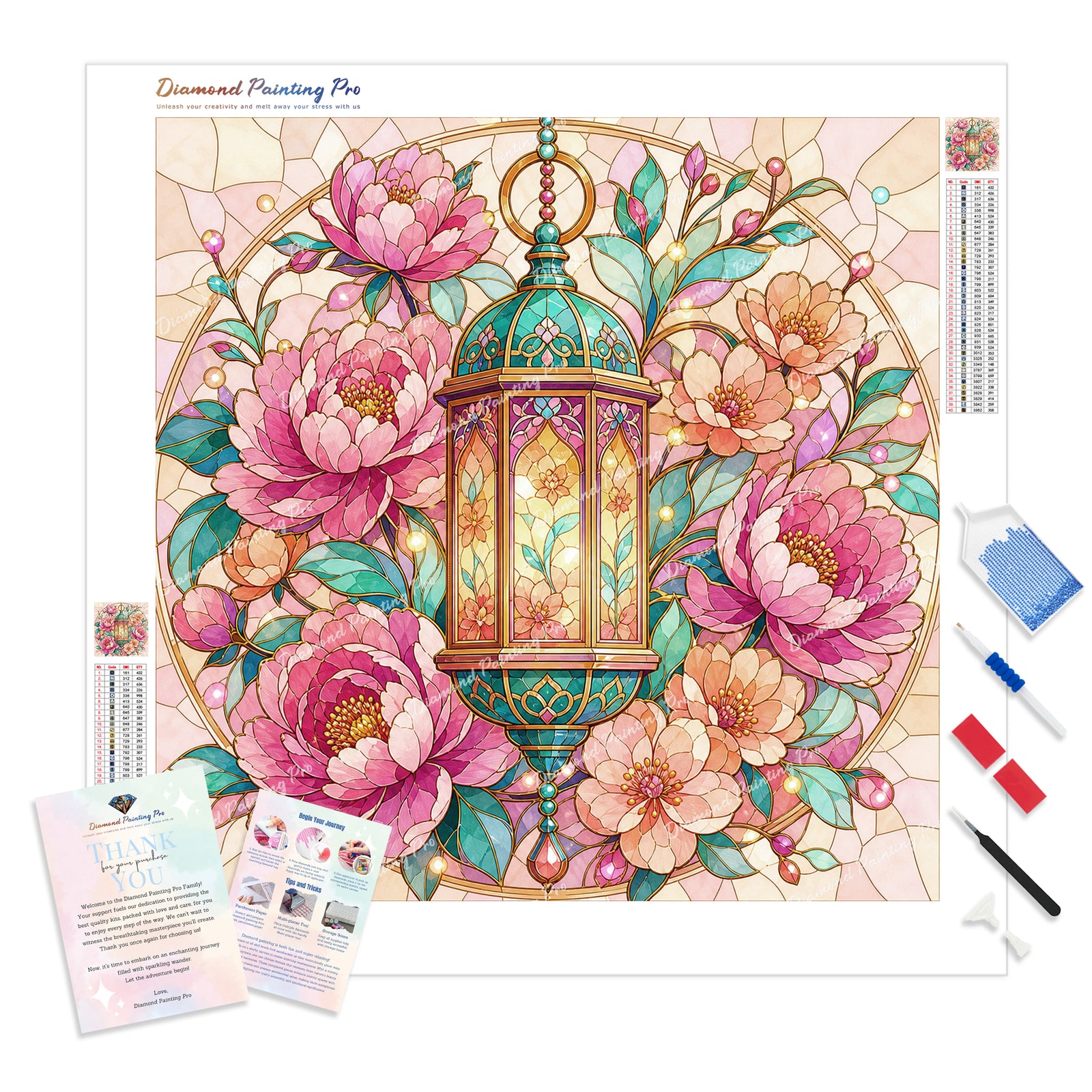 Peony Lantern Diamond Painting Kit - Full Drill / Square or Round Diamonds with AB Drills Option