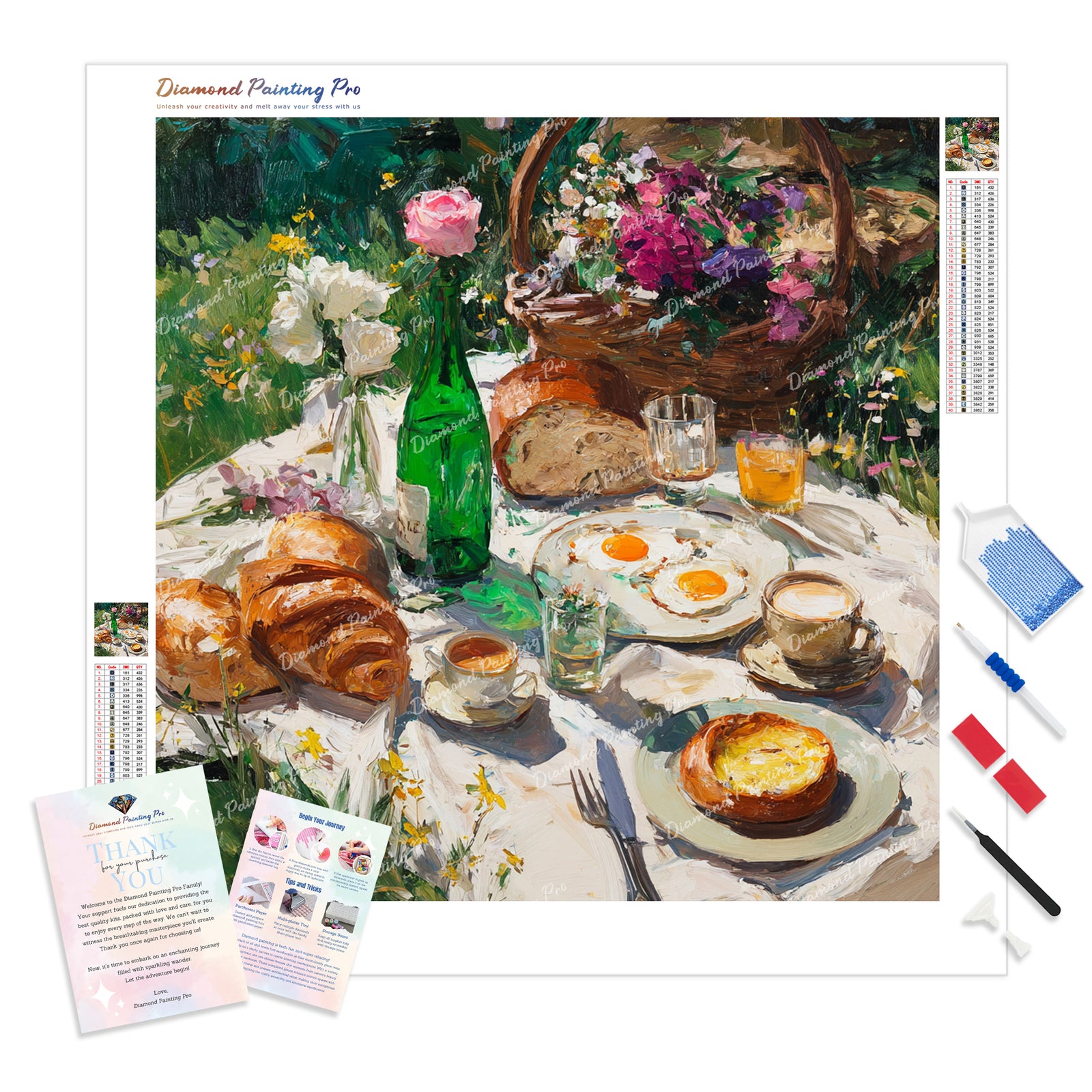 Picnic Breakfast Diamond Painting Kit - Full Drill / Square or Round Diamonds with AB Drills Option