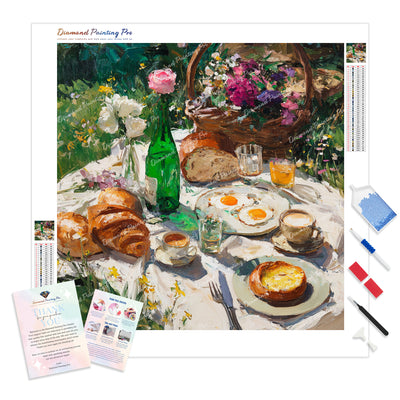 Picnic Breakfast Diamond Painting Kit - Full Drill / Square or Round Diamonds with AB Drills Option