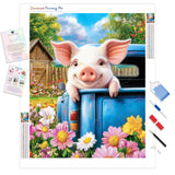 Piggy Flower Ride | Diamond Painting Kit - Full Drill - Square or Round Diamonds with AB Drills Option