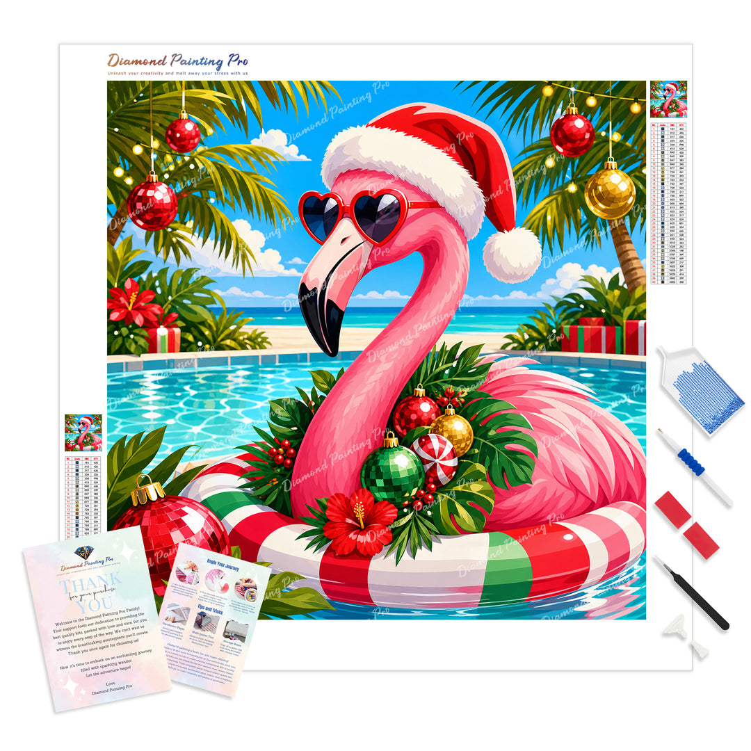 Poolside Flamingo Diamond Painting Kit - Full Drill / Square or Round Diamonds with AB Drills Option