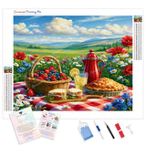 Poppy Field Picnic Diamond Painting Kit - Full Drill / Square or Round Diamonds with AB Drills Option
