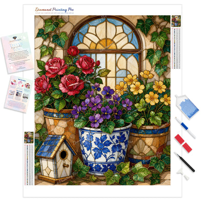 Potted Flowers Diamond Painting Kit - Full Drill / Square or Round Diamonds with AB Drills Option