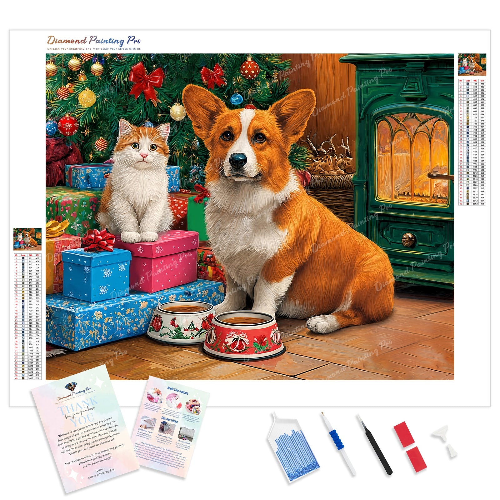 Presents and Paws Diamond Painting Kit - Full Drill / Square or Round Diamonds with AB Drills Option