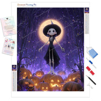 Purple Glow Witch Diamond Painting Kit - Full Drill / Square or Round Diamonds with AB Drills Option