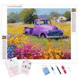 Purple Truck Meadow Diamond Painting Kit - Full Drill / Square or Round Diamonds with AB Drills Option