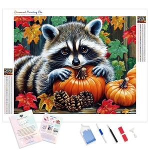 Raccoon's Pumpkin Snuggle | Diamond Painting