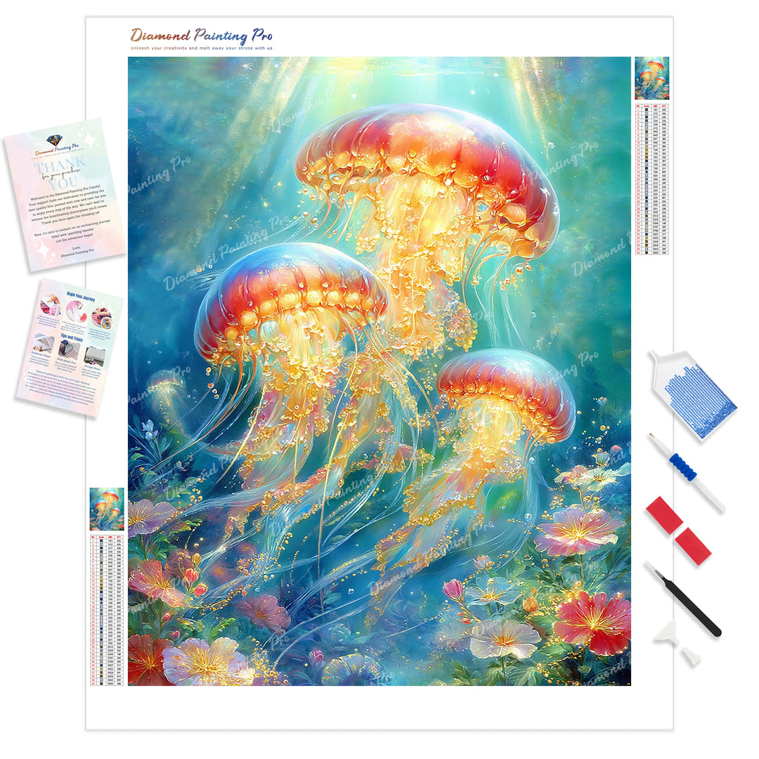 Radiant Jellyfish Diamond Painting Kit - Full Drill / Square or Round Diamonds with AB Drills Option