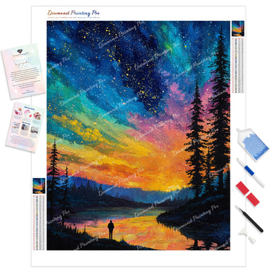 Rainbow Aurora Sky Diamond Painting Kit - Full Drill / Square or Round Diamonds with AB Drills Option