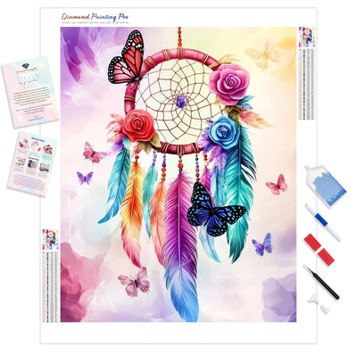 Rainbow Dreamcatcher Diamond Painting Kit - Full Drill / Square or Round Diamonds with AB Drills Option