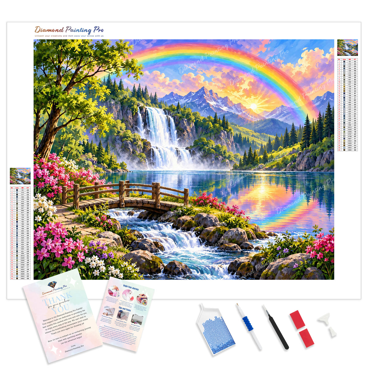 Rainbow Falls Valley Diamond Painting Kit - Full Drill / Square or Round Diamonds with AB Drills Option
