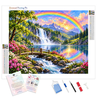 Rainbow Falls Valley Diamond Painting Kit - Full Drill / Square or Round Diamonds with AB Drills Option