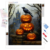 Raven on Stacked Pumpkins | Diamond Painting Kit - Full Drill - Square or Round Diamonds with AB Drills Option